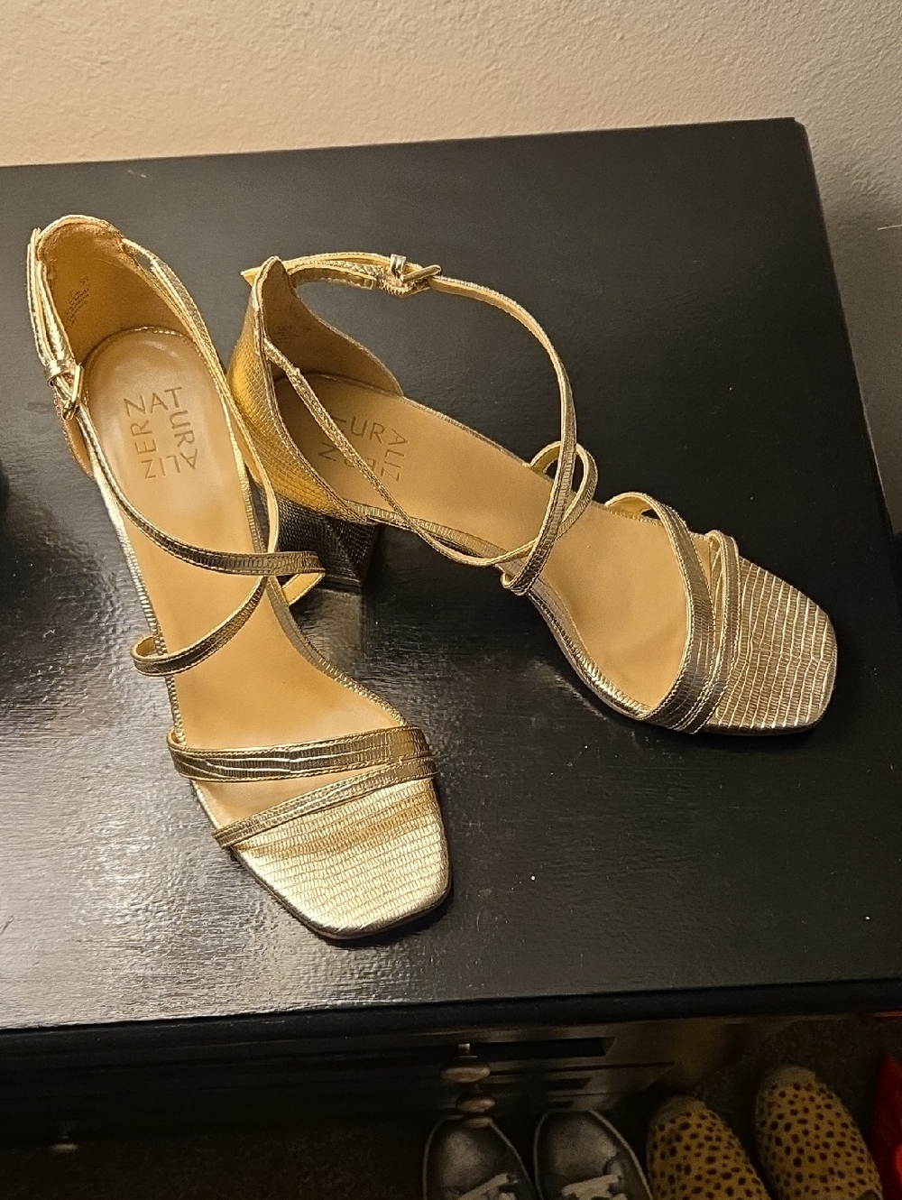 Naturalizer Gold Strappy Block Heel Sandals